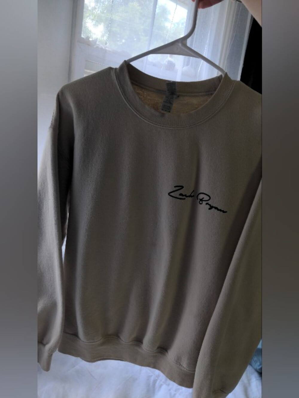 Womens Zach Bryan Crewneck Sweatshirt in Tan with Black Script